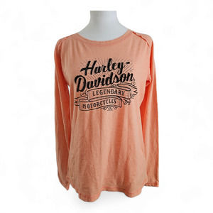 Harley Davidson Size Medium Womens Lightweight Orange and Black Long-Sleeved Top